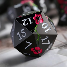 Metal Dice Set D&D, DNDND 7 PCS Flower Metallic DND Dice Set with Grogeous Gift Case for Dungeons and Dragon Tabletop Game (Matte Black with Pink Flower)