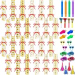 Syhood 24 Pack Christmas No Snap Party Table Favors with Prizes and 24 Pcs Little Toys DIY Xmas Crackers Holiday Table Favors Set for Kids (Gold Style)
