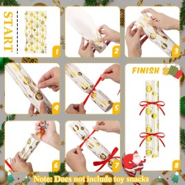 Syhood 24 Pack Christmas No Snap Party Table Favors with Prizes and 24 Pcs Little Toys DIY Xmas Crackers Holiday Table Favors Set for Kids (Gold Style)