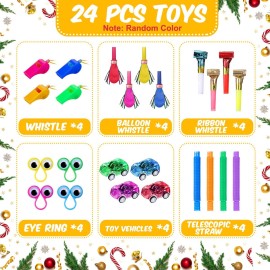 Syhood 24 Pack Christmas No Snap Party Table Favors with Prizes and 24 Pcs Little Toys DIY Xmas Crackers Holiday Table Favors Set for Kids (Gold Style)