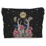 Lacosu Gothic Psychedelic Sun Evil Eyes Trippy Floral Makeup Bag,Mysterious Goth Hippy Butterfly Cosmetic Makeup Bag for Women Girls,Gifts for Gothic Lovers Women Girls Wife Girlfriend Lover