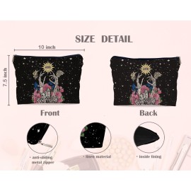 Lacosu Gothic Psychedelic Sun Evil Eyes Trippy Floral Makeup Bag,Mysterious Goth Hippy Butterfly Cosmetic Makeup Bag for Women Girls,Gifts for Gothic Lovers Women Girls Wife Girlfriend Lover