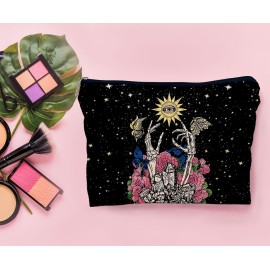 Lacosu Gothic Psychedelic Sun Evil Eyes Trippy Floral Makeup Bag,Mysterious Goth Hippy Butterfly Cosmetic Makeup Bag for Women Girls,Gifts for Gothic Lovers Women Girls Wife Girlfriend Lover