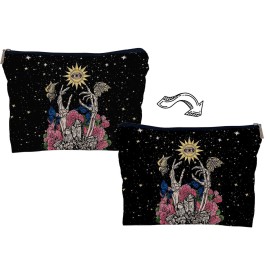 Lacosu Gothic Psychedelic Sun Evil Eyes Trippy Floral Makeup Bag,Mysterious Goth Hippy Butterfly Cosmetic Makeup Bag for Women Girls,Gifts for Gothic Lovers Women Girls Wife Girlfriend Lover