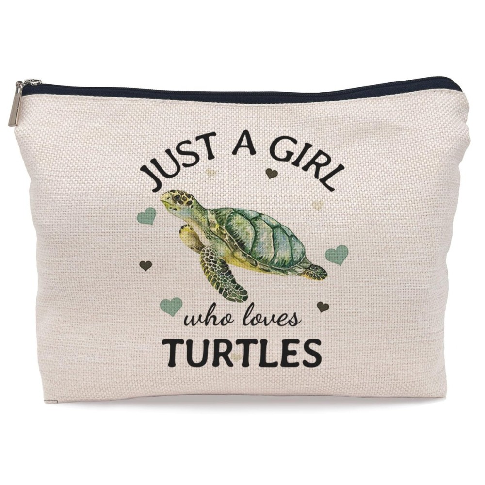 Lacosu Just A Girl Who Loves Turtles Makeup Bag, Funny Turtles Cosmetic Bag,Zipper Travel ToiletryGifts for Girl Ocean Turtle Lovers Women Girls Pouch Sea Ocean Gifts