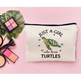 Lacosu Just A Girl Who Loves Turtles Makeup Bag, Funny Turtles Cosmetic Bag,Zipper Travel ToiletryGifts for Girl Ocean Turtle Lovers Women Girls Pouch Sea Ocean Gifts