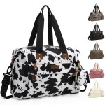 Pritent Diaper Tote - Baby Bag with Pacifier Case, Shoulder Straps, Stroller Clips, Waterproof Large Mommy Maternity Travel Bag for Mom and Dad, Cow Print