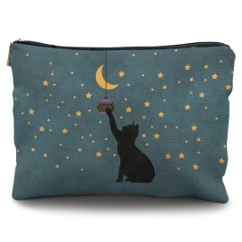 Likjad Cat Lover Gifts: Makeup Bag & Cosmetic Case for Women & Girls (Green Black Cat)