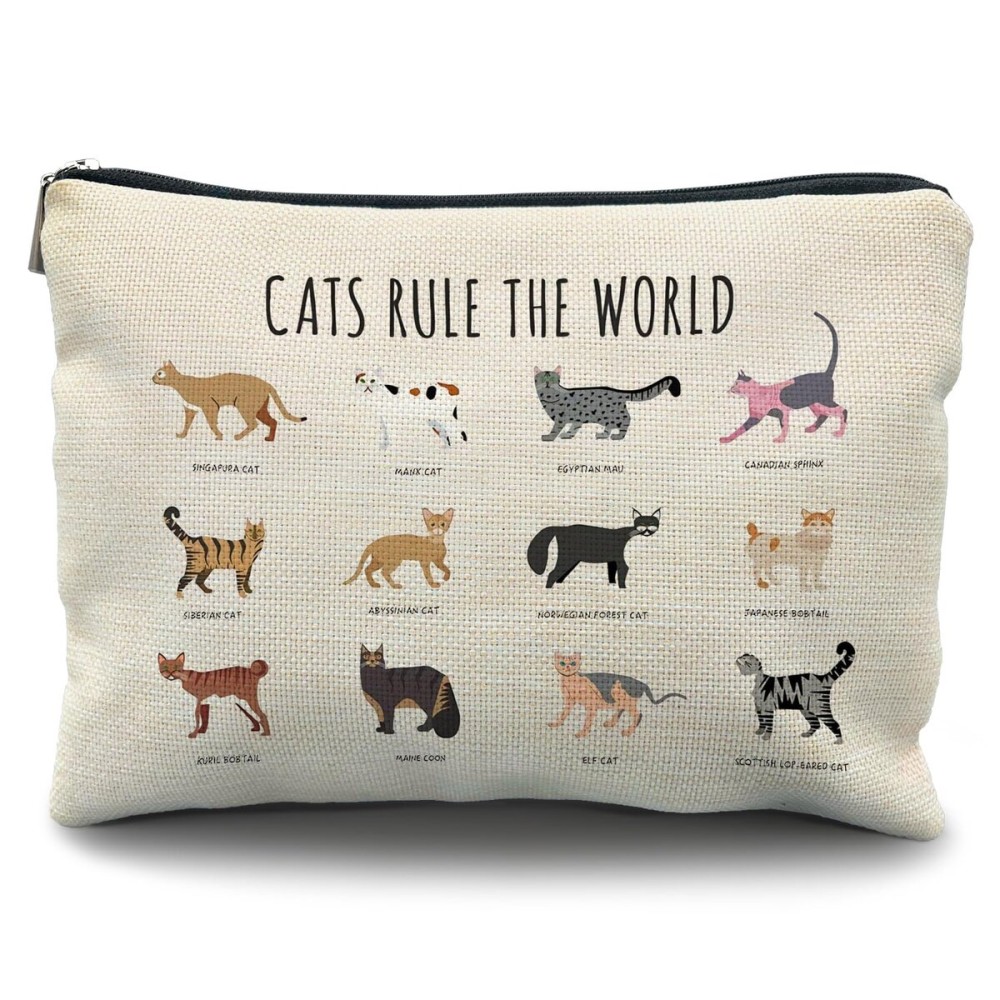 Likjad Cat Lover Gifts: Makeup Bag, Cosmetic Bag for Women & Girls - Cats Rule the World