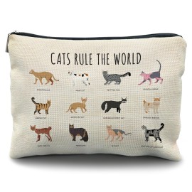 Likjad Cat Lover Gifts: Makeup Bag, Cosmetic Bag for Women & Girls - Cats Rule the World