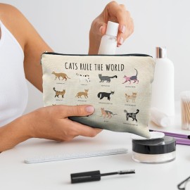 Likjad Cat Lover Gifts: Makeup Bag, Cosmetic Bag for Women & Girls - Cats Rule the World