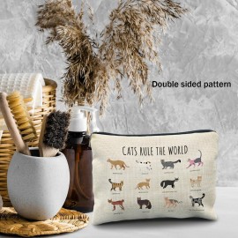 Likjad Cat Lover Gifts: Makeup Bag, Cosmetic Bag for Women & Girls - Cats Rule the World