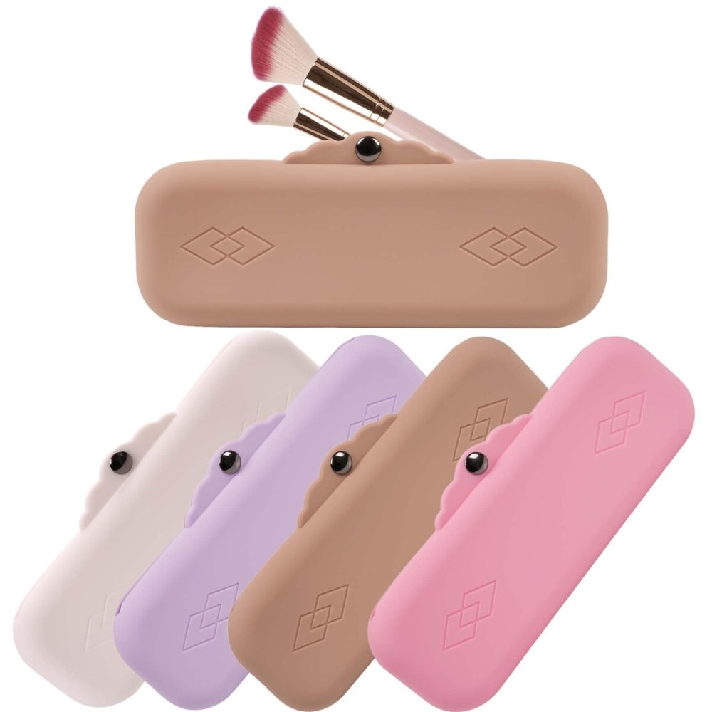 BIRTIMO Travel Makeup Brush Holder, Silicone makeup brush BagKhaki