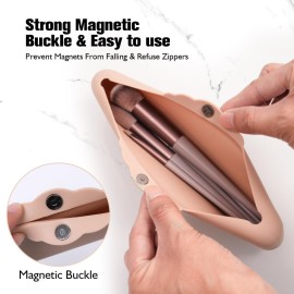 BIRTIMO Travel Makeup Brush Holder, Silicone makeup brush BagKhaki