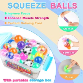54Pack Stress Balls, Squishy Squeeze Balls Bulk Fidget for Adults Squishy Balls Stress Relief Balls, Stress Balls for Adults, Party Favors, Goodie Bag Stuffers