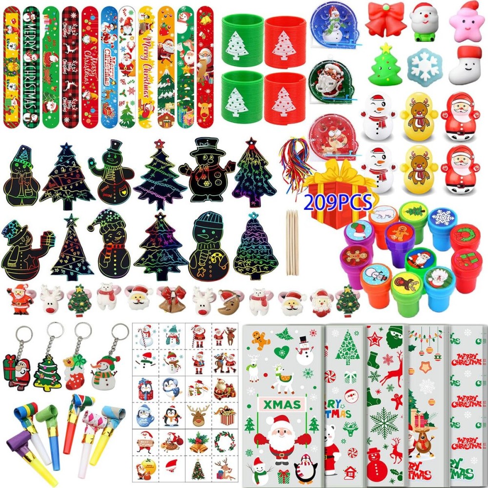 209PCS Christmas Party Favors for Kids, Christmas Stocking Stuffers Assortment Toys Bulk for Kids Christmas Gifts, Christmas Goodie Bag Stuffers School Classroom Rewards