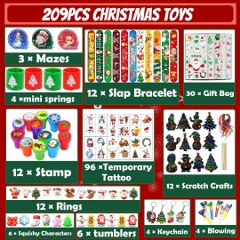 209PCS Christmas Party Favors for Kids, Christmas Stocking Stuffers Assortment Toys Bulk for Kids Christmas Gifts, Christmas Goodie Bag Stuffers School Classroom Rewards