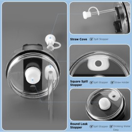 Heelay Stanley Cup Accessories 10 Pcs, Including 4 Straw Cover Cap, 2 Square Spill Stopper, 2 Round Leak Stopper, 2 Pcs Silicone Boot for Stanley Quencher ProTour 30oz and other 30oz/40oz/20oz Tumbler