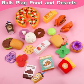 Restaurant Playsets for Kids - Waitress Role Play Costume Set for Girls, 60 Pieces Food Playset with Girls Apron, Diner Playset for Kids, Play Restaurant, Pretend Restaurant Playset for Kids Age 3+