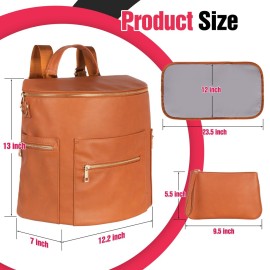 Minsong Fashion Leather Diaper Bag Women Backpack Purse, Mommy Travel Diaper Bag for Baby with Changing Pad Stroller Straps (Brown 33)