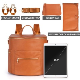 Minsong Fashion Leather Diaper Bag Women Backpack Purse, Mommy Travel Diaper Bag for Baby with Changing Pad Stroller Straps (Brown 33)