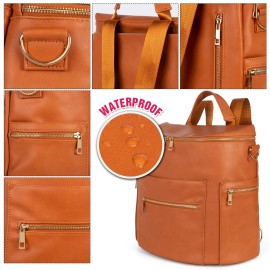 Minsong Fashion Leather Diaper Bag Women Backpack Purse, Mommy Travel Diaper Bag for Baby with Changing Pad Stroller Straps (Brown 33)