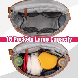 Minsong Fashion Leather Diaper Bag Women Backpack Purse, Mommy Travel Diaper Bag for Baby with Changing Pad Stroller Straps (Brown 33)