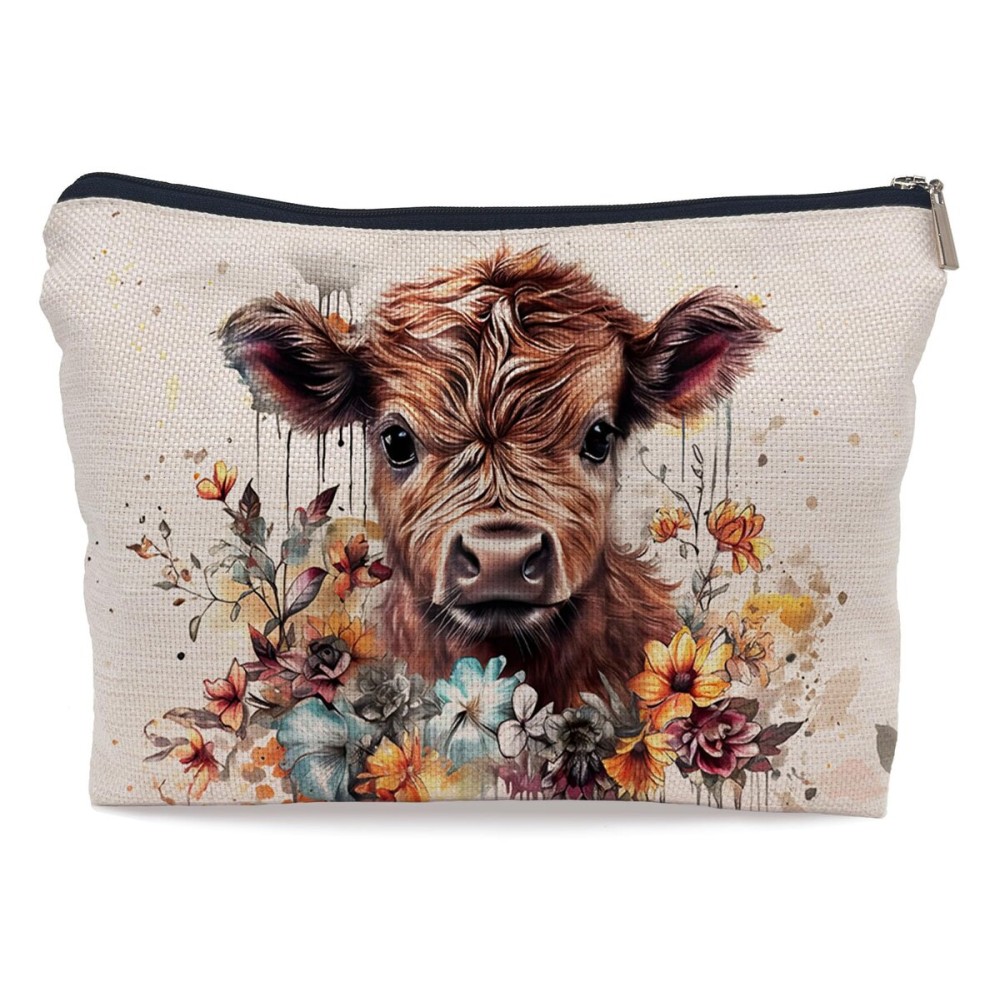 Ayxvt Highland Cow Gifts Makeup Bag, Western Highland Cow Gifts Cosmetic Bag For Women, Cow Print Stuff, Highland Cow Decor Cosmetic Bag For Women, Highland Cow Gifts
