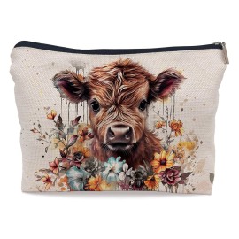 Ayxvt Highland Cow Gifts Makeup Bag, Western Highland Cow Gifts Cosmetic Bag For Women, Cow Print Stuff, Highland Cow Decor Cosmetic Bag For Women, Highland Cow Gifts