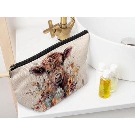 Ayxvt Highland Cow Gifts Makeup Bag, Western Highland Cow Gifts Cosmetic Bag For Women, Cow Print Stuff, Highland Cow Decor Cosmetic Bag For Women, Highland Cow Gifts