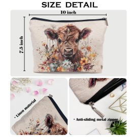 Ayxvt Highland Cow Gifts Makeup Bag, Western Highland Cow Gifts Cosmetic Bag For Women, Cow Print Stuff, Highland Cow Decor Cosmetic Bag For Women, Highland Cow Gifts
