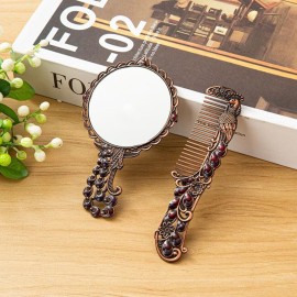 Opexicos 2Pcs/1Set Peacock Embossed Vanity Mirror Comb Set Travel Portable Metal Cosmetic Mirror with Embedded Beads for Women Opexicos 2Pcs/1Set Peacock Embossed Vanity Mirror Comb Set Travel Portable Metal Cosmetic Mirror with Embedded Beads for Women