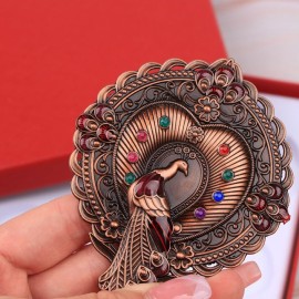 Opexicos 2Pcs/1Set Peacock Embossed Vanity Mirror Comb Set Travel Portable Metal Cosmetic Mirror with Embedded Beads for Women Opexicos 2Pcs/1Set Peacock Embossed Vanity Mirror Comb Set Travel Portable Metal Cosmetic Mirror with Embedded Beads for Women