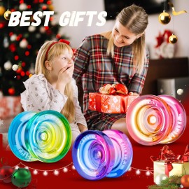 MAGICYOYO Crystal Yoyo K2 Pack of 3, Professional Responsive Yoyo for Kids Beginner, Dual Purpose Yoyos Replacement Unresponsive Bearing for Adults/Advanced+18 Strings+Remover Tool (Crystal Gradient)