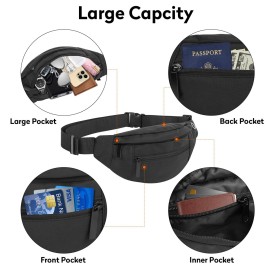 Frenou Large Fanny Pack For Women And Man Crossbody Bag Cross body Bag With Adjustable Strap For Travel Running Hiking Walking Workout Black