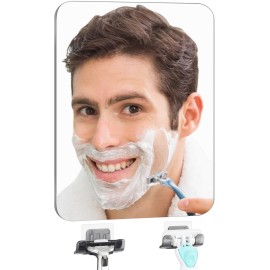 Shower Mirror Fogless Shaving with Razor Holder for Shower, Anti Fog Shower Mirror & includes 2 Razor Hooks & 2 Mirror Hooks, Easy Install & Unbreakable, Mirror for Shower Wall(Small 6.8x5.2in)