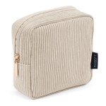 MAGEFY Small Makeup Bag for Purse Mini Cosmetics Bag Corduroy Cute Cosmetic Pouch for Women with Slip-in Pockets (Beige)