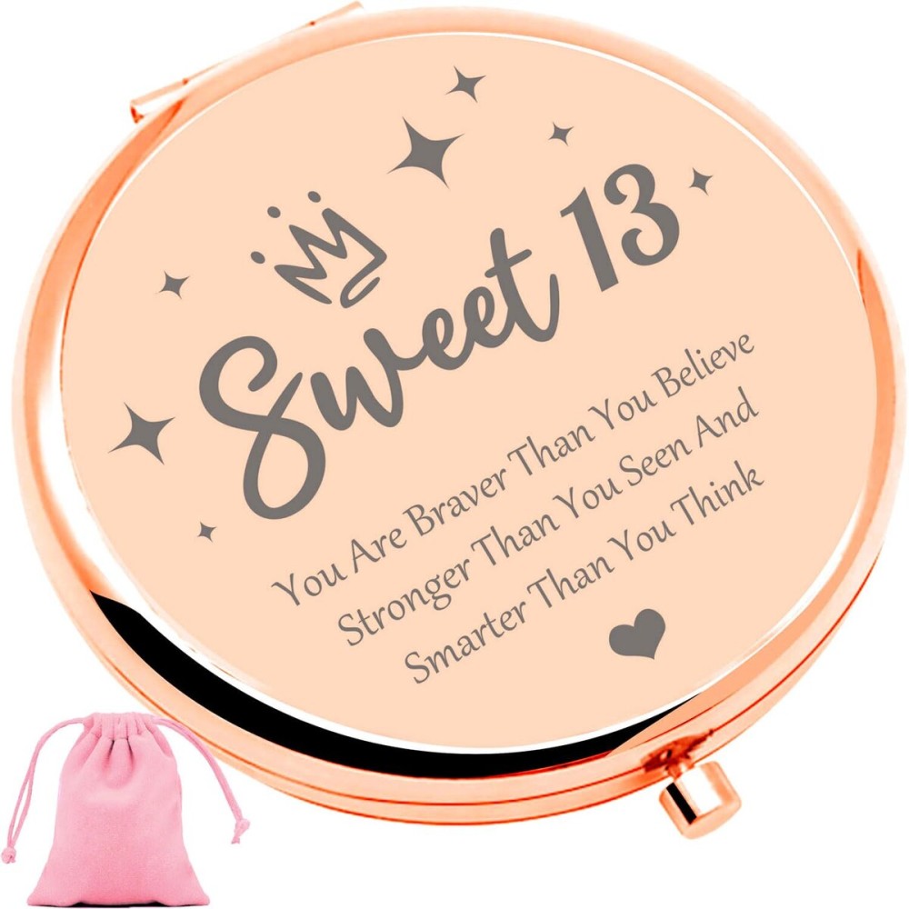 Aievlinkr Sweet 13th Birthday Gifts for GirlsRose Gold Compact Mirror for 13th Birthday Girls, 13th Birthday Gift Ideas,Inspirational Gifts for 13 Years Old Girl for Graduation Christmas Unique Gifts
