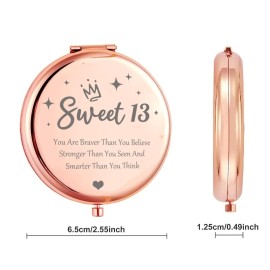 Aievlinkr Sweet 13th Birthday Gifts for GirlsRose Gold Compact Mirror for 13th Birthday Girls, 13th Birthday Gift Ideas,Inspirational Gifts for 13 Years Old Girl for Graduation Christmas Unique Gifts