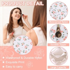 UIXIZQ Waterproof Large Floral Makeup Pouch,Nylon Travel Toiletry Storage Purse Preppy Cosmetic Bag for Women Girl,Large Capacity Makeup Organizer Zipper Pouch for Work(L White-Flowers)