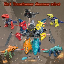 Rockclo Dinosaur Transform Robot 5 in 1 Take Apart Toys Set for boy Kid Age 3 4 5 6 7 8 Years Old Construction Building DIY with Drill Tool Kit Best Gift for Birthday Christmas Easter