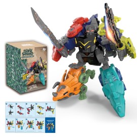 Rockclo Dinosaur Transform Robot 5 in 1 Take Apart Toys Set for boy Kid Age 3 4 5 6 7 8 Years Old Construction Building DIY with Drill Tool Kit Best Gift for Birthday Christmas Easter