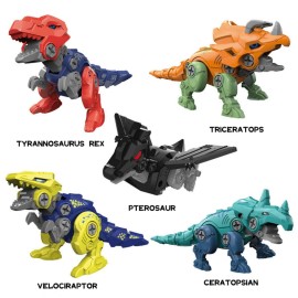 Rockclo Dinosaur Transform Robot 5 in 1 Take Apart Toys Set for boy Kid Age 3 4 5 6 7 8 Years Old Construction Building DIY with Drill Tool Kit Best Gift for Birthday Christmas Easter