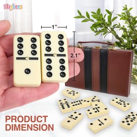 Playbees Jumbo Double Six Dominoes Set - 28 White Classic Tiles in Faux Leather Case - Fun Educational Toy for Kids, Boys, Girls, Classroom Kit, Classic Game Night Party Favors Set, Travel-Friendly