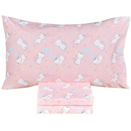 J-pinno Cats Kitty 100% Cotton 3 Pieces Cartoon Toddler Sheet Set for Kids Boys Girls, Flat Sheet Fitted Sheet and Pillowcase, Cozy Breathable Unisex Nursery School Crib Bedding Set (Kitty Cat)