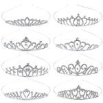 Cinaci 8 Pieces Silver Metal Bridal Wedding Party Prom Rhinestone Headbands Flower Girl Hair Bands Tiaras Crowns Accessories for Brides Bridesmaids Women Girls Teens Kids