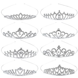 Cinaci 8 Pieces Silver Metal Bridal Wedding Party Prom Rhinestone Headbands Flower Girl Hair Bands Tiaras Crowns Accessories for Brides Bridesmaids Women Girls Teens Kids