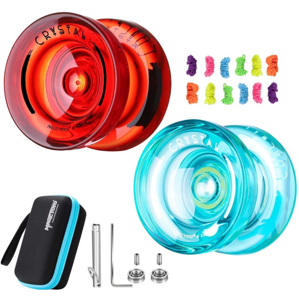 MAGICYOYO K2 Crystal Responsive Yoyo for Kids, Plastic Professional With Unresponsive Bearing + 12 Strings, Storage Case, Bearing Removal, Axle Tool (Red + Green)