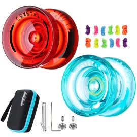MAGICYOYO K2 Crystal Responsive Yoyo for Kids, Plastic Professional With Unresponsive Bearing + 12 Strings, Storage Case, Bearing Removal, Axle Tool (Red + Green)