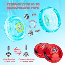 MAGICYOYO K2 Crystal Responsive Yoyo for Kids, Plastic Professional With Unresponsive Bearing + 12 Strings, Storage Case, Bearing Removal, Axle Tool (Red + Green)